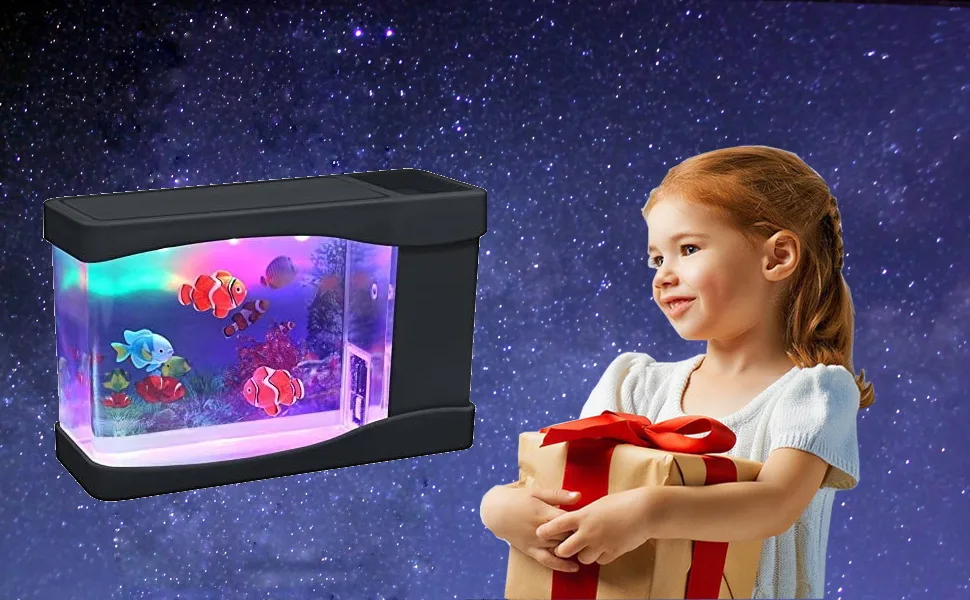 Lightahead Artificial Mini Aquarium A Sensory Multi Colored LED Swimming Fish Tank with Bubbles - Artificial Mini Aquarium