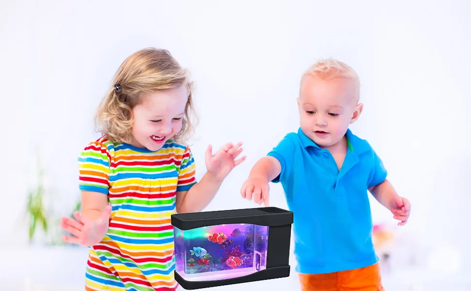 Lightahead Artificial Mini Aquarium A Sensory Multi Colored LED Swimming Fish Tank with Bubbles - Mini Aquarium