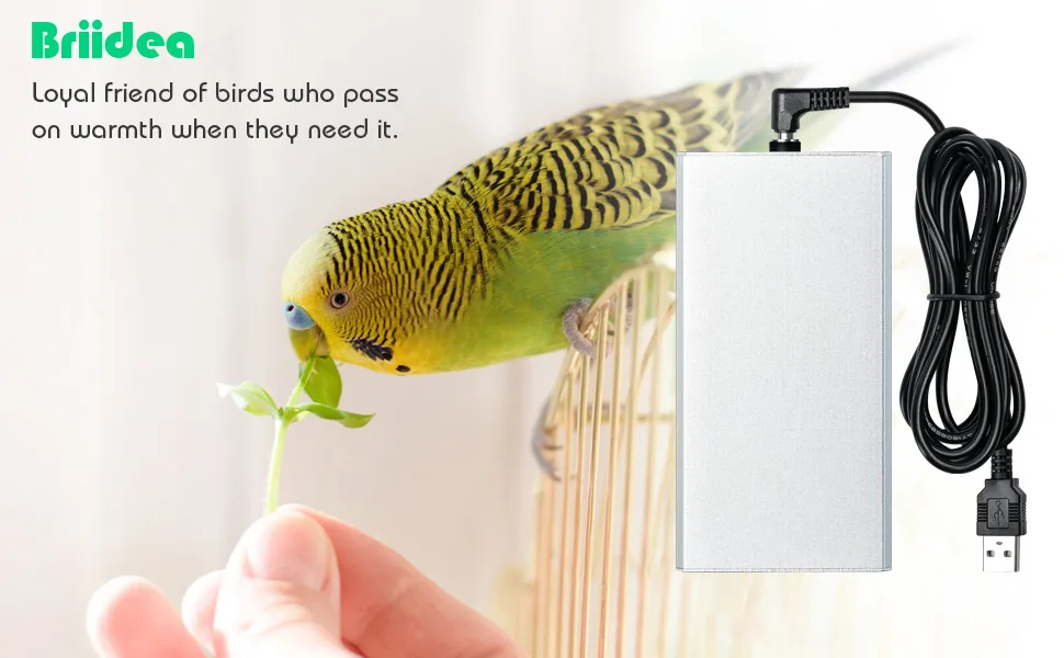 briidea Bird Warmer for Cage, Bird Heater to Snuggle up for African Grey, Parakeets, Parrots, Small Birds, USB 5V - product information 1