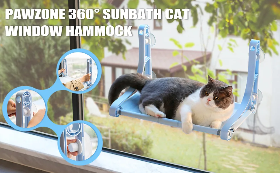 Cat Hammock, Cat Window Perch for Indoor Cats,Kitty Bed Large Pet Resting Seat Suction Cups Kitten Furniture for Sleeping, Playing (Blue) - cat hammock