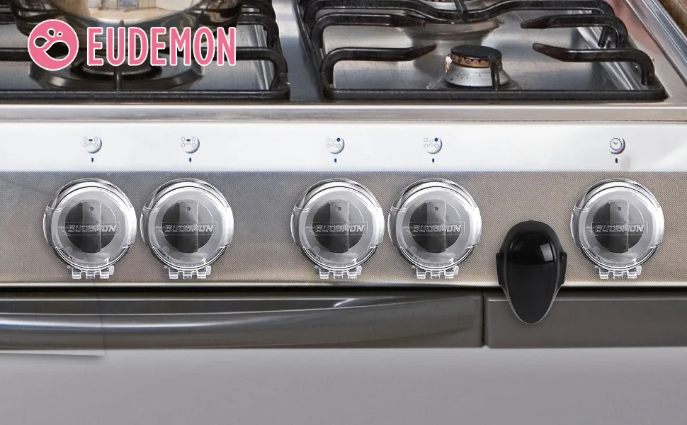 EUDEMON 1 Pack Oven Door Lock(Black) & 6 Pack Stove Knob Cover(Clear) Bundle - 3401+5101