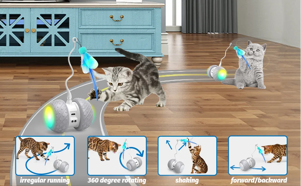 TITIPET Interactive Robotic Cat Toys ,Automatic Cat Feather/Birds/Mouse Toys for Indoor Cats / Kitten, Automatic Irregular USB Charging 360 Degree Self Rotating Ball, (Auto Cat Toy Rechargeable) - cat activity toys for indoor cats