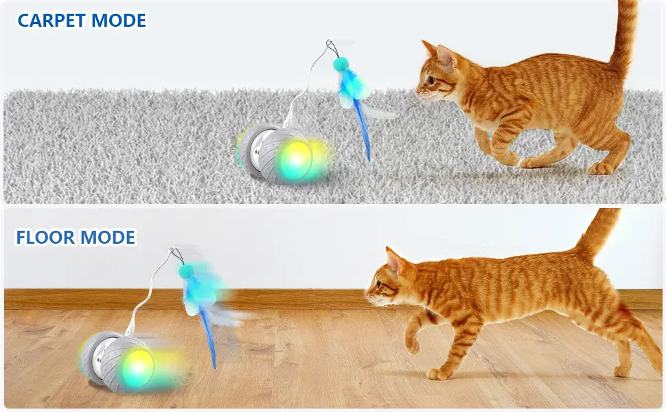 TITIPET Interactive Robotic Cat Toys ,Automatic Cat Feather/Birds/Mouse Toys for Indoor Cats / Kitten, Automatic Irregular USB Charging 360 Degree Self Rotating Ball, (Auto Cat Toy Rechargeable) - electric cat toys for indoor cats