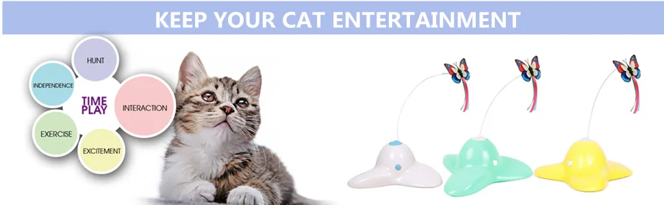 Flurff Cat Toys, Interactive Cat Toy Butterfly Funny Exercise Electric Flutter Rotating Kitten Toys, Cat Teaser with Replacement White - product information 1