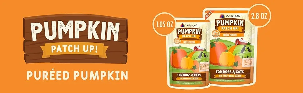 Weruva Pumpkin Patch Up! Pumpkin Pouches for Dogs & Cats Pureed Pumpkin 2.8 Ounce (Pack of 12) - Weruva Pumpkin Patch Up! Pureed pumpkin in a pouch, 1oz and 2.8oz sizes.