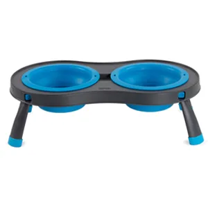 Dexas Popware for Pets Double Elevated Pet Feeder Large/2.5 Cup Capacity Bowls Pro Blue - dog, dog feeder, cat feeder, elevated feeder, slow feeder, dog food, cat food, RV, travel