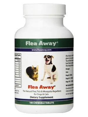 Flea Away All Natural Flea, Tick, and Mosquito Repellent for Dogs and Cats, 100 Chewable Tablets 1 Single - BEST Flea repellent