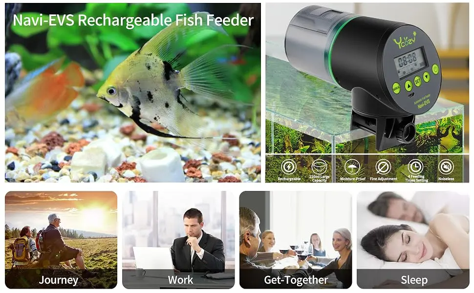Ycozy Automatic Fish Feeder Rechargeable with USB Cable Moisture-Proof Intelligent Electric Fish/Turtle Feeder for Aquarium & Fish Tank Intelligent Timer Fish Food Dispenser | Navi-EVS - product information 2
