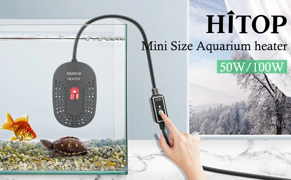 HITOP 50W 100W Mini Adjustable Aquarium Heater: Digital Fish Tank Heater with Protective Cover and Controller for 5-30Gallon 100W(10-30Gal) - Q5 aquarium heater