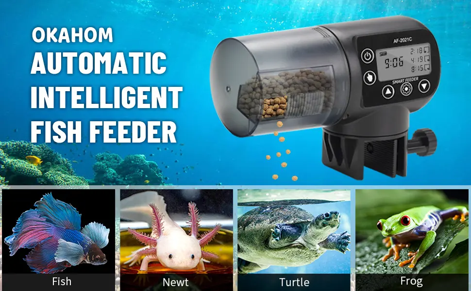 Automatic Fish Feeder for Aquarium - Easy Programmable Fish Feeder Automatic Dispenser for Turtle Fish Tank Timer Fish Food Vacation Feeder for Weekend, 200ml/6.7oz, Moisture-Proof - fish feeder