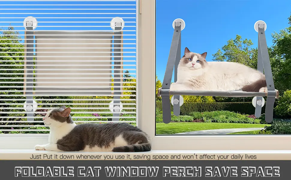 Cat Window Perch,Cat Hammock Window Seat,Collapsible Cat Perch Bed,Cat Hammock for Window Load 40lbs,Large Cat Hammocks Bed for Indoor - Cat Hammock Window