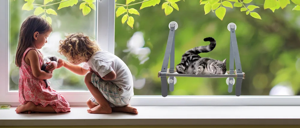 Cat Window Perch,Cat Hammock Window Seat,Collapsible Cat Perch Bed,Cat Hammock for Window Load 40lbs,Large Cat Hammocks Bed for Indoor - Cat Window Perch
