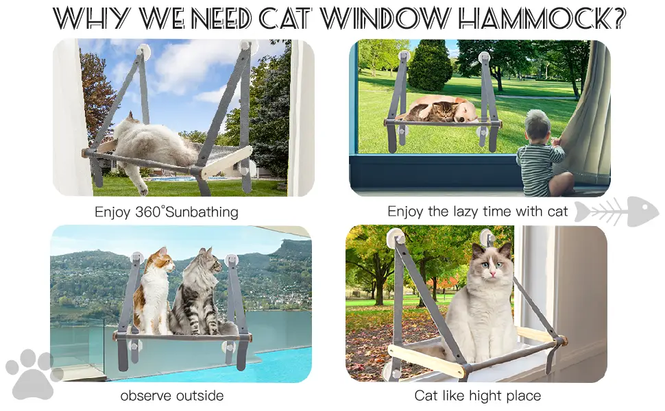 Cat Window Perch,Cat Hammock Window Seat,Collapsible Cat Perch Bed,Cat Hammock for Window Load 40lbs,Large Cat Hammocks Bed for Indoor - Cat Window Perch