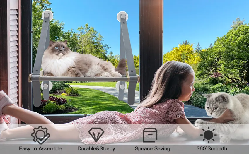 Cat Window Perch,Cat Hammock Window Seat,Collapsible Cat Perch Bed,Cat Hammock for Window Load 40lbs,Large Cat Hammocks Bed for Indoor - Cat Window Perch