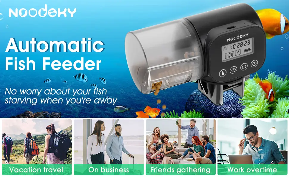 Noodoky Automatic Fish Feeder, Easy Setup Auto Fish Food Dispenser with USB Cable, Timed Feeder for Aquarium, Small Fish Turtle Tank, Auto Feeding on Vacation or Holidays - Automatic Fish Feeder