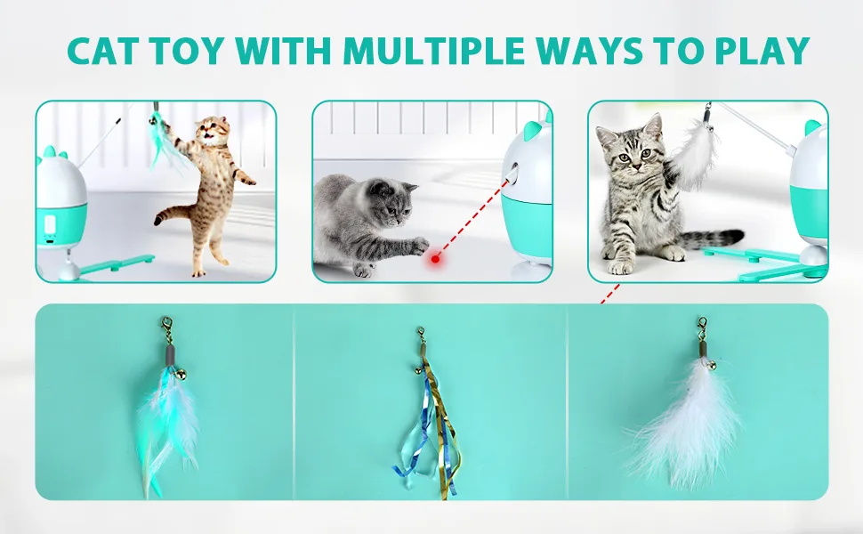 AINOI Cat Toys Interactive for Indoor Cats Light Feather Automatic Rotation Kitten Toys with Detachable Cat Wand - cat toy