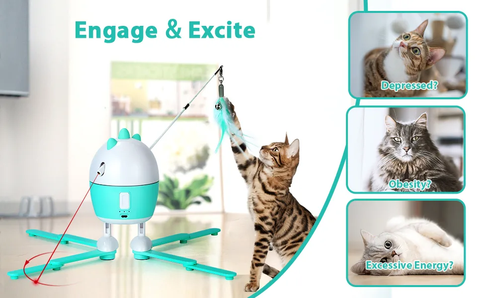 AINOI Cat Toys Interactive for Indoor Cats Light Feather Automatic Rotation Kitten Toys with Detachable Cat Wand - cat toy for indoor cats
