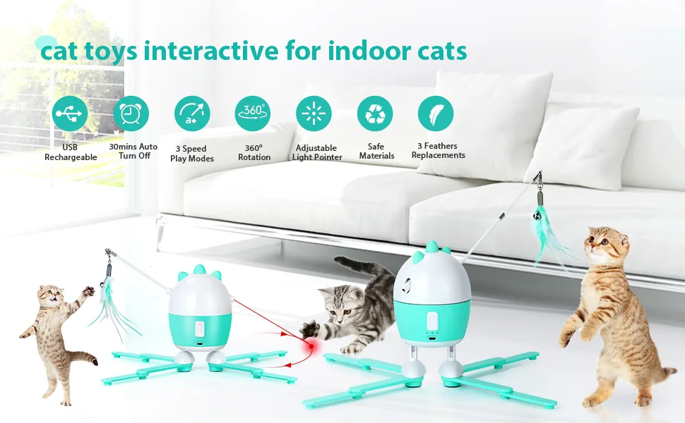 AINOI Cat Toys Interactive for Indoor Cats Light Feather Automatic Rotation Kitten Toys with Detachable Cat Wand - cat toys