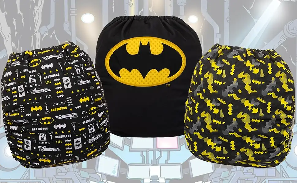 Simple Being Reusable Baby Cloth Diapers Adjustable Size, Double Gusset, Waterproof Cover, 3 Pack with 3 Inserts (DC Batman Classic) - Batman