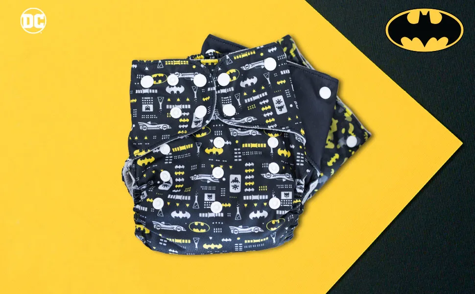 Simple Being Reusable Baby Cloth Diapers Adjustable Size, Double Gusset, Waterproof Cover, 3 Pack with 3 Inserts (DC Batman Classic) - product information 22