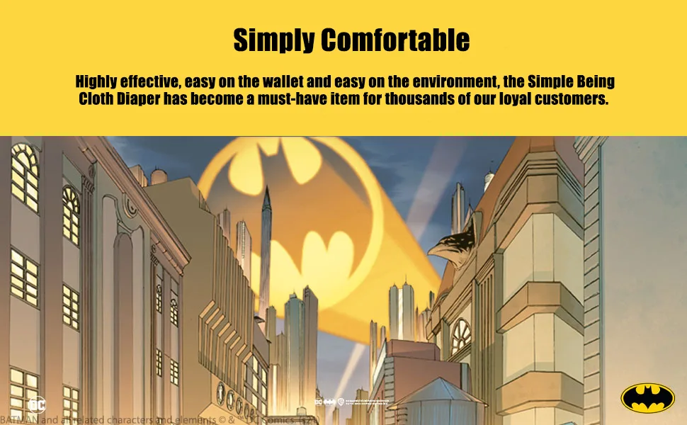 Simple Being Reusable Baby Cloth Diapers Adjustable Size, Double Gusset, Waterproof Cover, 3 Pack with 3 Inserts (DC Batman Classic) - product information 23