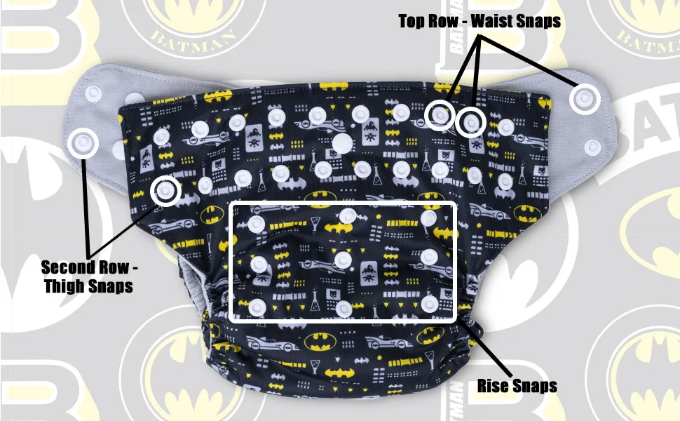 Simple Being Reusable Baby Cloth Diapers Adjustable Size, Double Gusset, Waterproof Cover, 3 Pack with 3 Inserts (DC Batman Classic) - Snaps