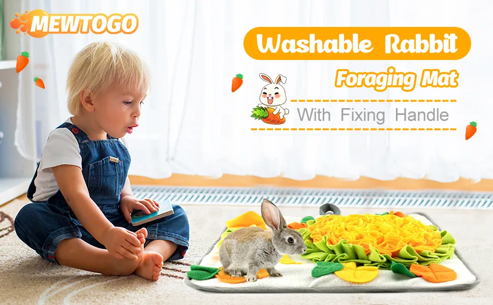 Rabbit Foraging Mat with Fixing Handle- Machine Washable Polar Fleece Pet Snuffle Pad- Funny Interactive Nosework Feeding Mat- Rabbit Hay Feeder Mat for Rabbits Bunny Guinea Pigs Ferrets Multi-colored - product information 1