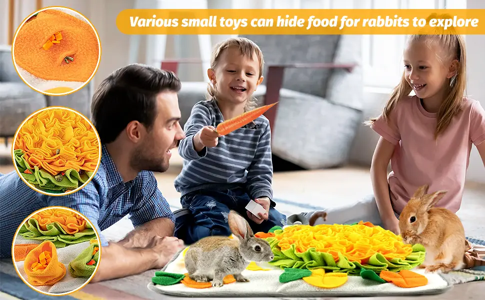 Rabbit Foraging Mat with Fixing Handle- Machine Washable Polar Fleece Pet Snuffle Pad- Funny Interactive Nosework Feeding Mat- Rabbit Hay Feeder Mat for Rabbits Bunny Guinea Pigs Ferrets Multi-colored - product information 7