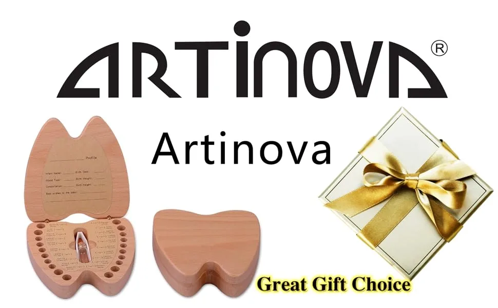 Baby Teeth Keepsake Box Artinova Wooden Box Tooth Shaped Box for Boys Girls, ARTA-0060 - artinova