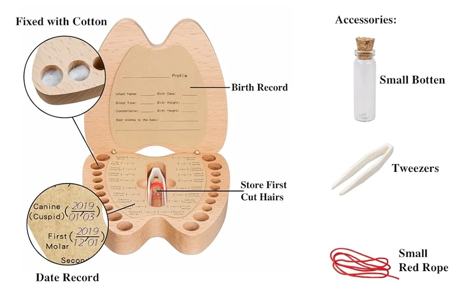 Baby Teeth Keepsake Box Artinova Wooden Box Tooth Shaped Box for Boys Girls, ARTA-0060 - baby tooth box