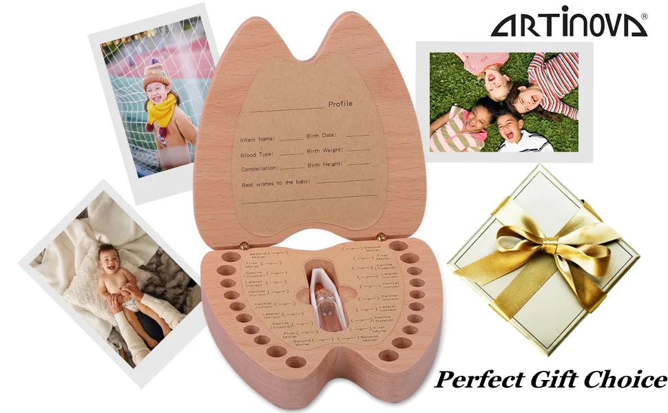 Baby Teeth Keepsake Box Artinova Wooden Box Tooth Shaped Box for Boys Girls, ARTA-0060 - gift tooth keepsakes box