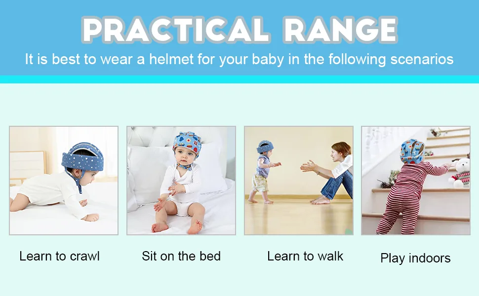 Ocanoiy Baby Safety Helmet Toddler Children Headguard Infant Head Cushion Protective Harnesses Cap Soft Adjustable Kid Safety Hat Head Protector (Crown Blue) - Practical Range