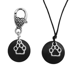 Shungite Pet Collar Charm - Natural Protection for Dogs Cats Durable Black Crystal Stone Backpack Tote Key Chain Small/Medium - Small Medium Shungite Pet Protection Charm and Matching Shungite Necklace