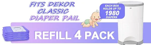 Refills Compatible with Dekor Classic Diaper Pail Refills 4 Pack Diaper Pail Liners Lavender Scent Classic-4pcs - DEKOR CLASSIC REFILL