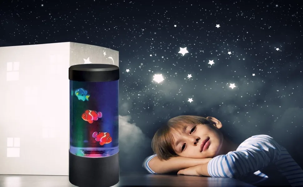 Lightahead LED Mini Desktop Fantasy Fish Lamp with Color Changing Light Effects. A Sensory Synthetic Fish Tank Aquarium Mood Lamp. Excellent Gift - Desktop Mini Fish lamp