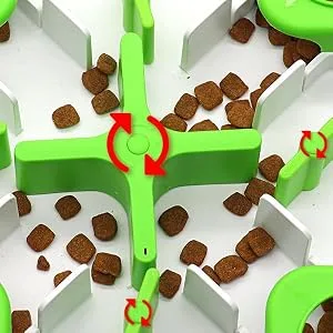 AQluming Cat Puzzle Feeder Cat Treat Toy - Cat Slow Feeder Food Dispenser Green - 360°Rotary Baffle is safe