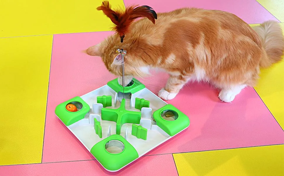 AQluming Cat Puzzle Feeder Cat Treat Toy - Cat Slow Feeder Food Dispenser Green - Cat Puzzle Feeder