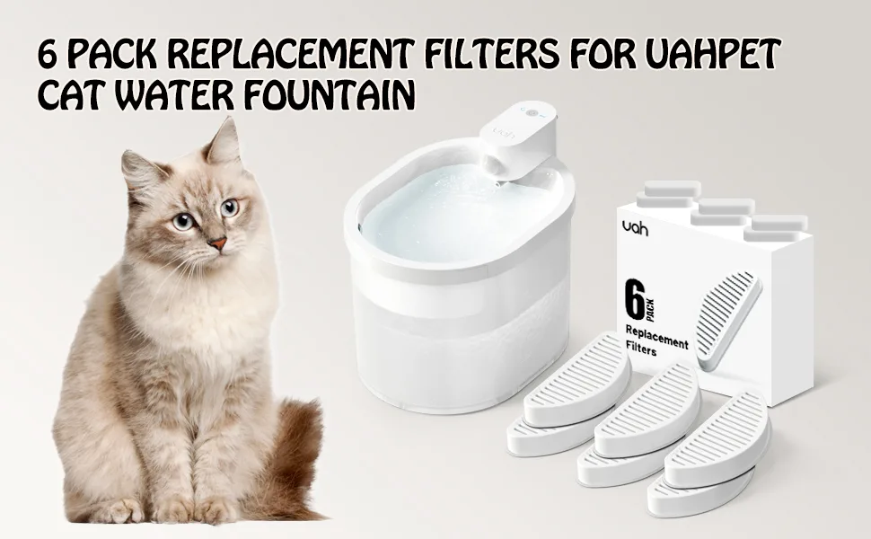 uahpet 6 Pack Replacement Filters & 6 Pack Replacement Filter Sponges for 67oz/2L Automatic Pet Fountain Cat Water Fountain Cat Water Dispenser - Cat Water Fountain Filter