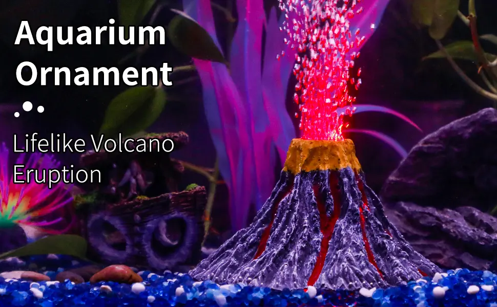 Uniclife Aquarium Volcano Ornament Kit with Air Stone Bubbler Fish Tank Decorations Yellow - product information 15