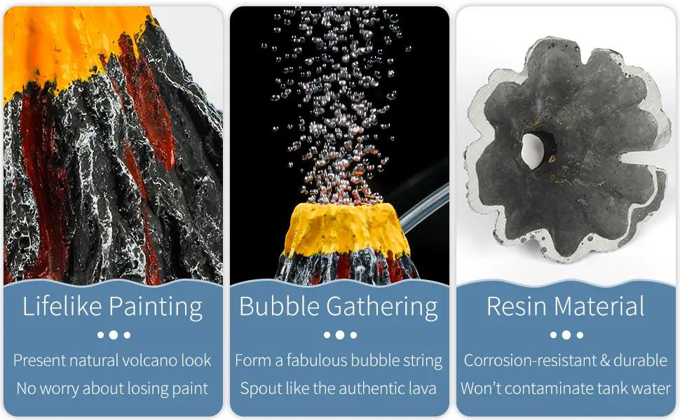 Uniclife Aquarium Volcano Ornament Kit with Air Stone Bubbler Fish Tank Decorations Yellow - product information 16