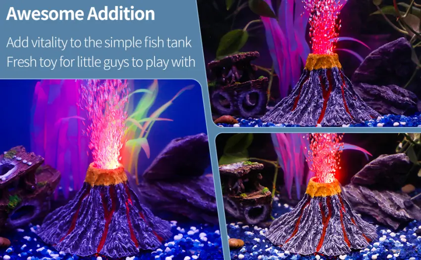 Uniclife Aquarium Volcano Ornament Kit with Air Stone Bubbler Fish Tank Decorations Yellow - product information 19