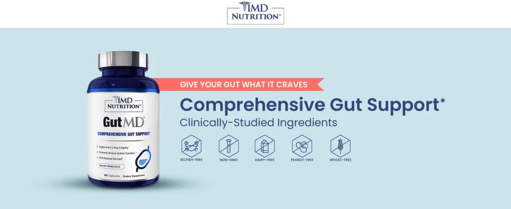 1MD Nutrition GutMD L-Glutamine and Prebiotic - Pack of 2 - 90 Capsules - GutMD