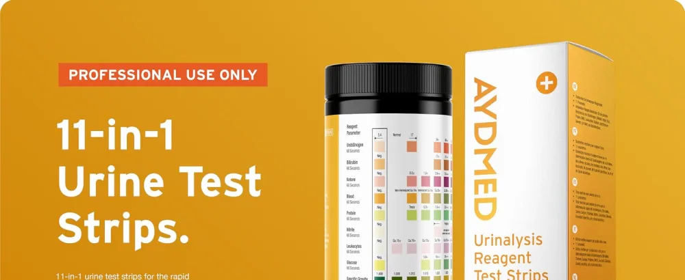 Aidteq Urine Test Strips 11 Parameter Urine Test Strips for Urobilinogen Bilirubin Ketone Blood Protein Specific Gravity pH & Ascorbic Acid 100 pieces - urinalysis test