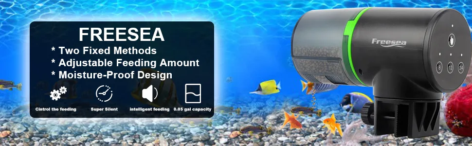 FREESEA Aquarium Automatic Fish Feeder: Vacation Timer Feeder for Fish Tank Electric Adjustable Auto Fish Food Dispenser 0.05 Gal & Two Fixed Methods - Automatic Fish Feeder