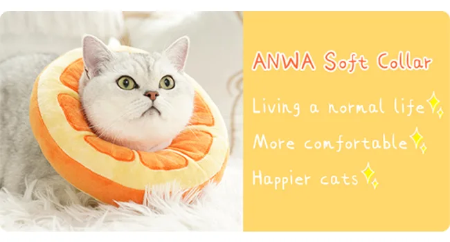 ANWA Adjustable Cat Cone Collar Soft, Cute Cat Recovery Collar, Cat Cones After Surgery for Kittens Medium (7-18 lbs) Orange - ANWA