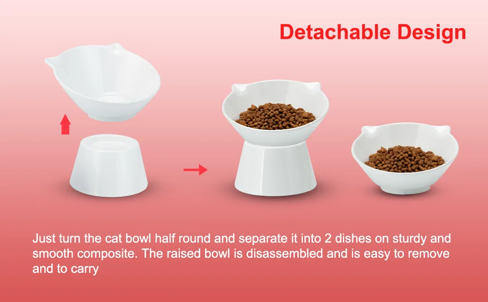 15 Tilted Raised Cat Bowls for Food Water,Cute Cat Dishes for Protecting Spine,Anti-Vomiting Elevated Cat Bowl White - Detachable Design