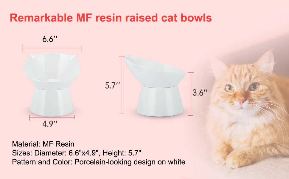 15 Tilted Raised Cat Bowls for Food Water,Cute Cat Dishes for Protecting Spine,Anti-Vomiting Elevated Cat Bowl White - raised cat bowls