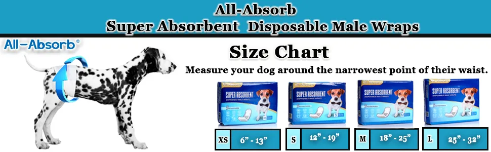 All-Absorb A25 Male Dog Wrap, 50 Count, Medium , White - size chart