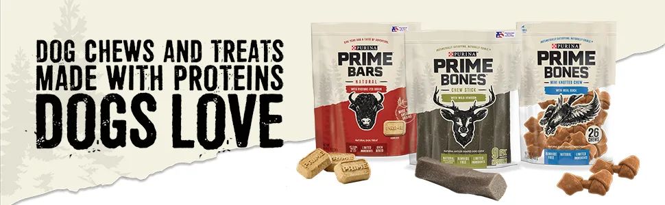 Purina Prime Bones Natural Dog Treats, Medium/Large Dog Chew Stick (Medium) Venison 9 Count (Pack of 1) - image