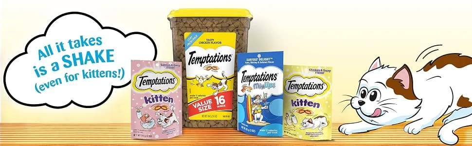 TEMPTATIONS Classic Crunchy and Soft Cat Treats, 16 oz. Tub 1 Count (Pack of 4) brown - temp